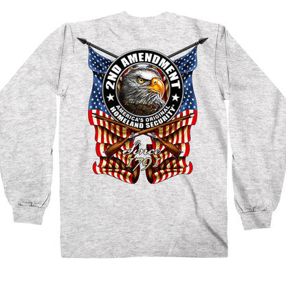 Hot Leathers GMD2338 Mens' 2nd Amendment Down Flags' Eagle Long Sleeve Ash Shirt