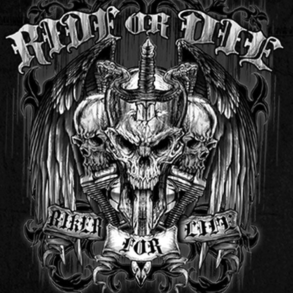 Hot Leathers GMD5015 Men's Black Ride or Die Skull Sleeveless Denim Button Shirt