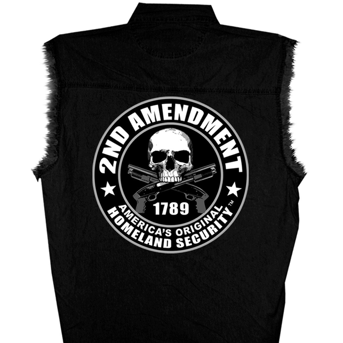 Hot Leathers GMD5200 Men's '2nd Amendment America's Original Homeland Security' Sleeveless Black Denim Shirt