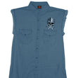 Hot Leathers GMD5372 Mens 'Flag and Skull' Sleeveless Blue Denim Shirt