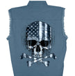 Hot Leathers GMD5372 Mens 'Flag and Skull' Sleeveless Blue Denim Shirt