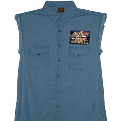 Hot Leathers GMD5407 Mens 'Remembrance' Sleeveless Blue Denim Shirt
