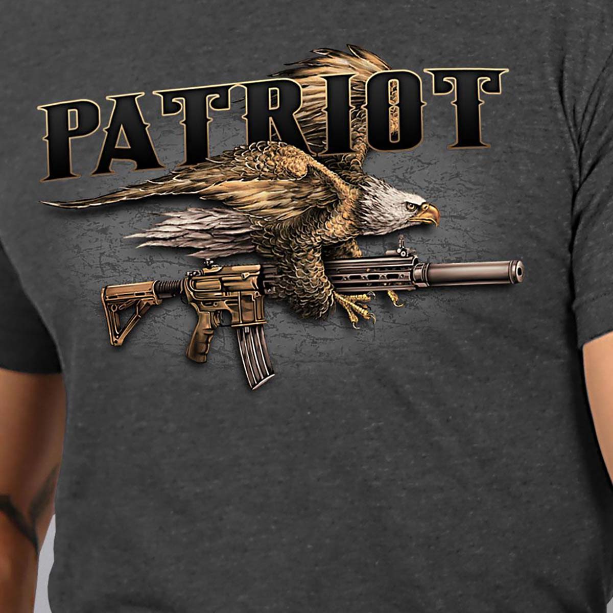 Hot Leathers GMD1004 Men's Heather Gray 'SSLV Patriot Gun' T-Shirt