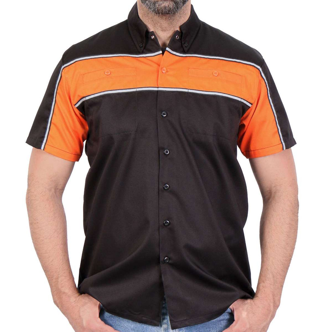 Hot Leathers GMM1004 Men's Classic Mechanic 2-Tone Button Up Work Shirt w/ Reflective Material