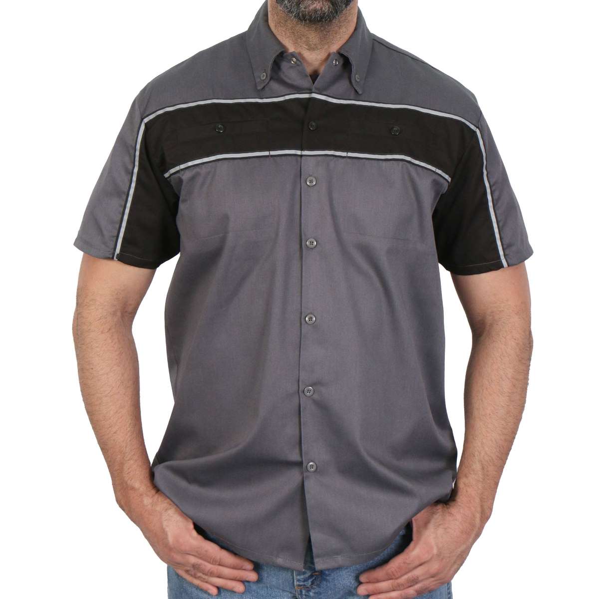Hot Leathers GMM1005 Men's Classic Mechanic 2-Tone Button Up Work Shirt w/ Reflective Material