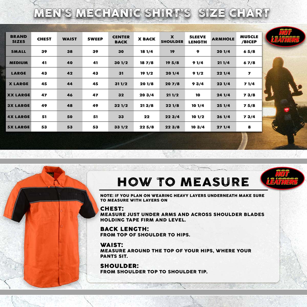 Hot Leathers GMM1007 Men's 2 Tone Striped Orange/Black Button Up Heavy-Duty Work Shirt for | Classic Mechanic Work Shirt