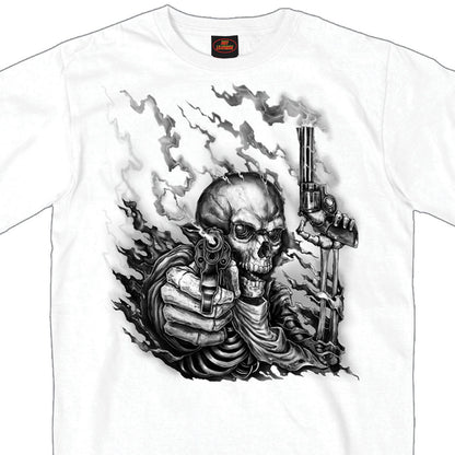 Hot Leathers GMS1417 Men’s ‘Smoking Guns Skeleton ‘ Short Sleeve White T-Shirt