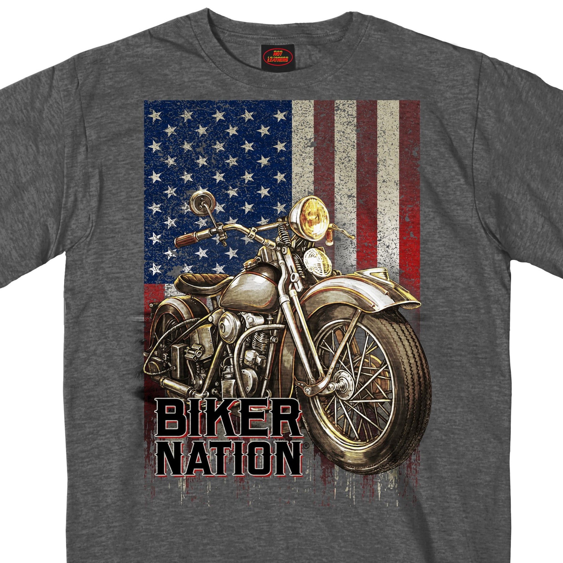 Hot Leathers GMS1462 Mens Classic Cycle Flag Charcoal Heather Gray T-Shirt