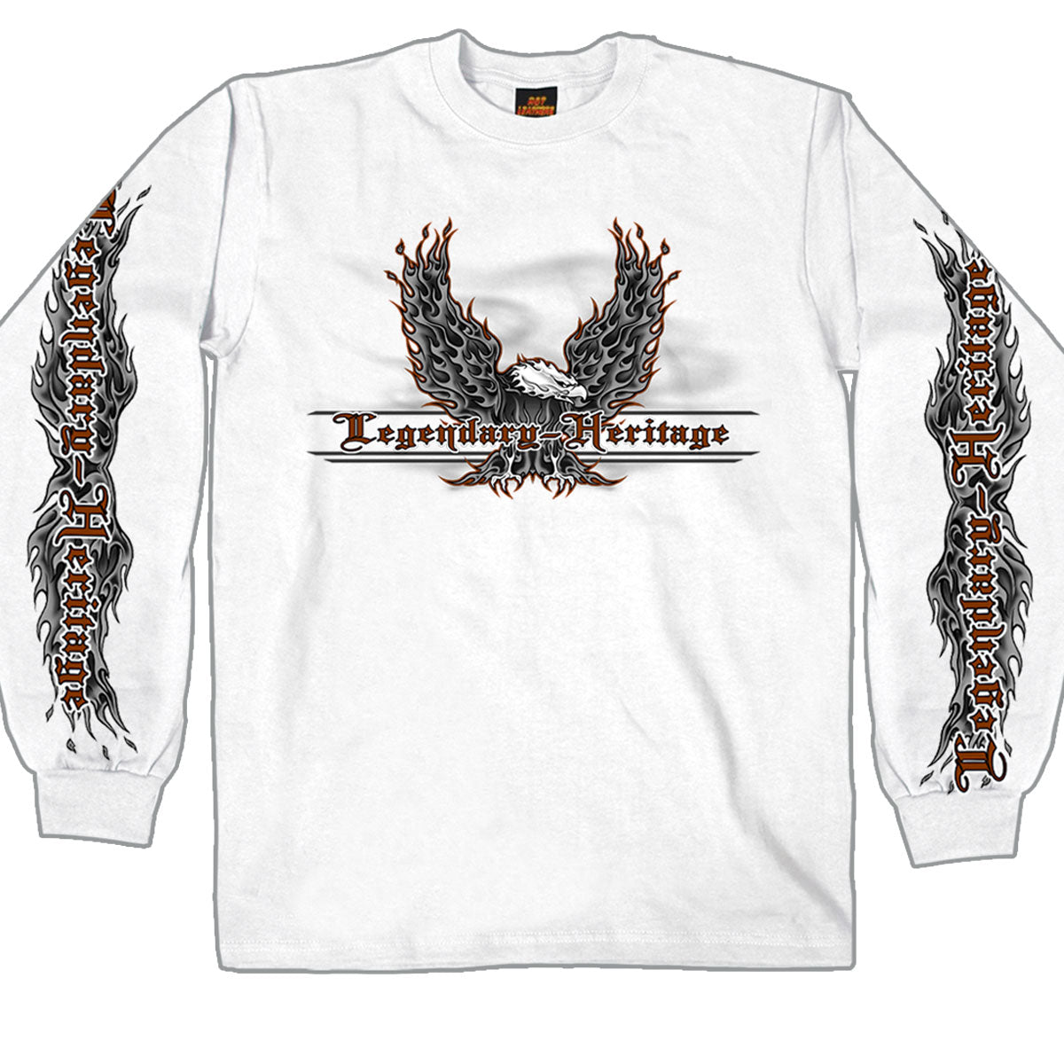 Hot Leathers GMS2009 Men’s ‘Flaming Up Wings Eagle’ Long Sleeve White T-Shirt