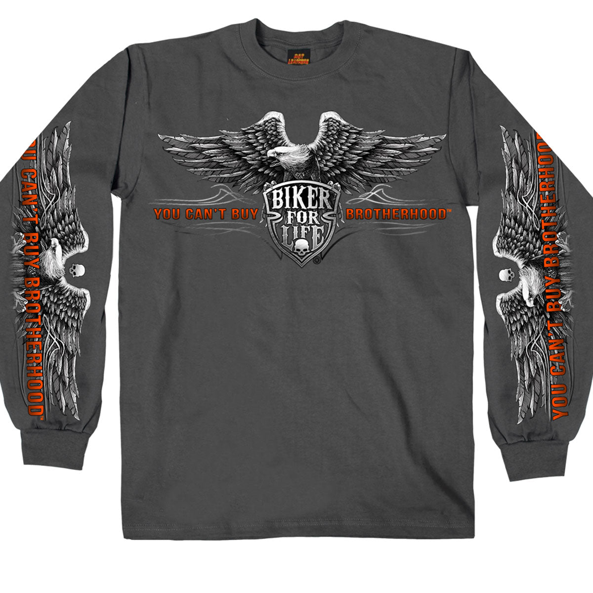 Hot Leathers GMS2295 Men’s ‘Brotherhood Eagle’ Long Sleeve Charcoal T-Shirt