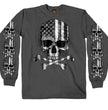 Hot Leathers GMS2391 Men’s ‘Flag Skull’ Long Sleeve Charcoal Shirt