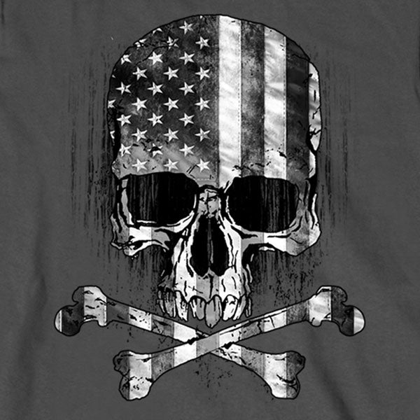 Hot Leathers GMS2391 Men’s ‘Flag Skull’ Long Sleeve Charcoal T-Shirt