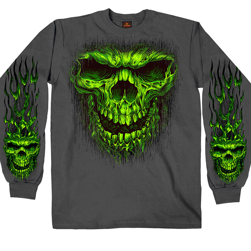 Hot Leathers GMS2457 Men's Shredder Skull Long Sleeve Charcoal Shirt