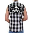 Hot Leathers GMS3490 Men’s Black and White Skull Sleeveless Flannel Shirt