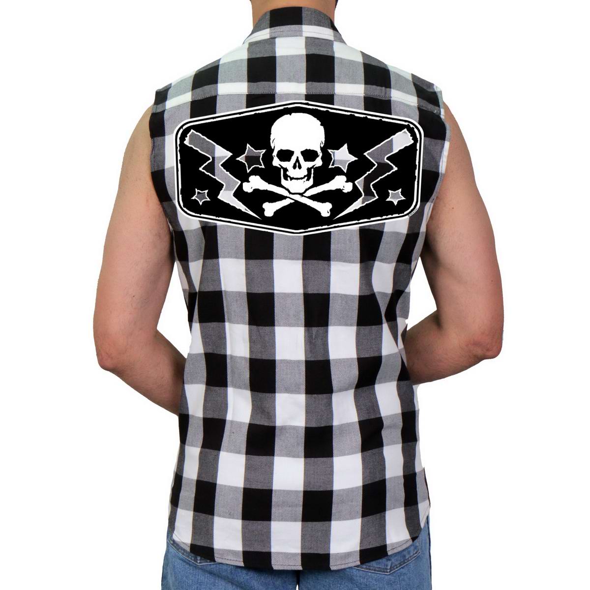 Hot Leathers GMS3490 Men’s Black and White Skull Sleeveless Flannel Shirt