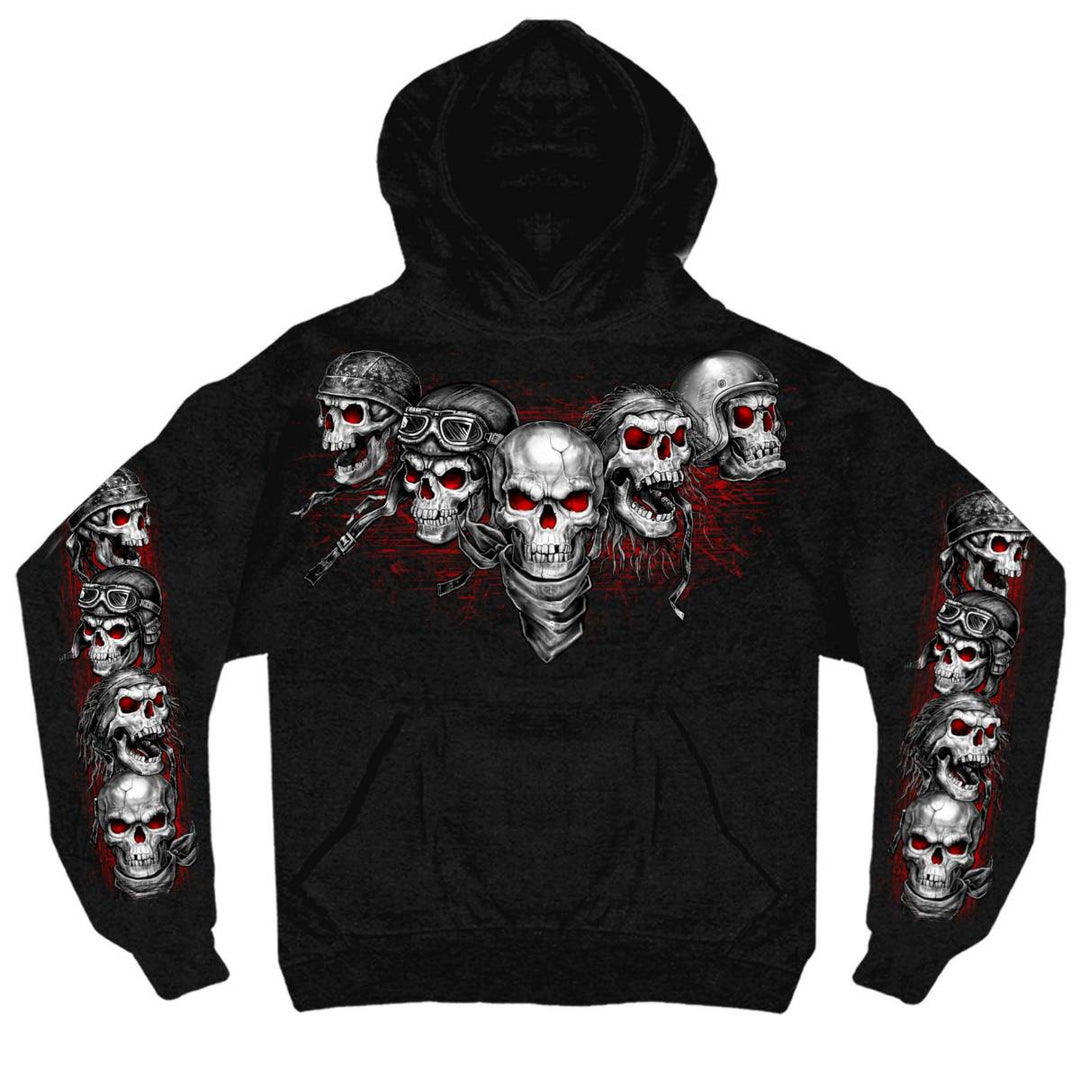 Hot Leathers GMS4539 Black Hoodie Pullover Sweater with Red 5 Skulls Artwork