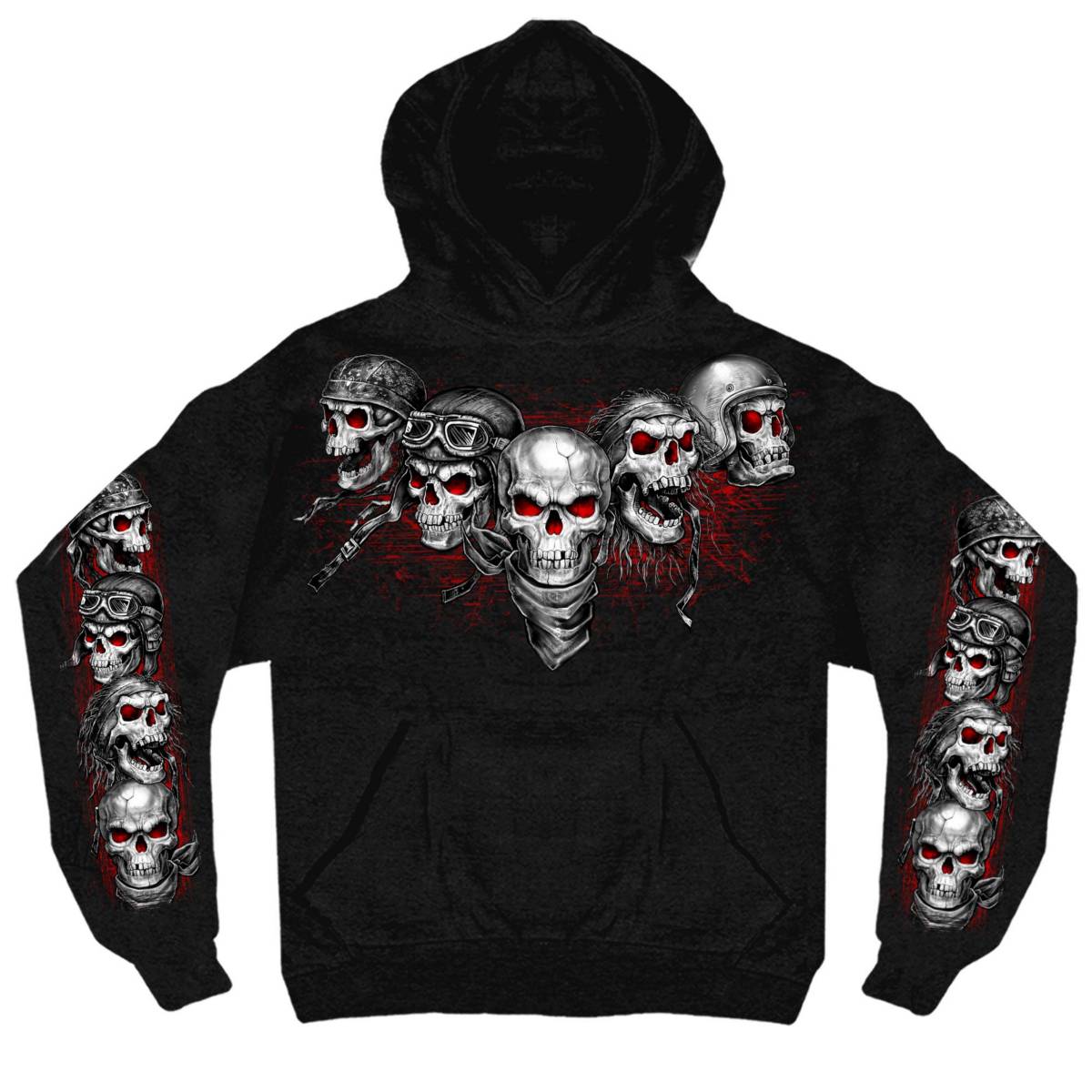 Hot Leathers GMS4539 Black Hoodie Pullover Sweater with Red 5 Skulls Artwork