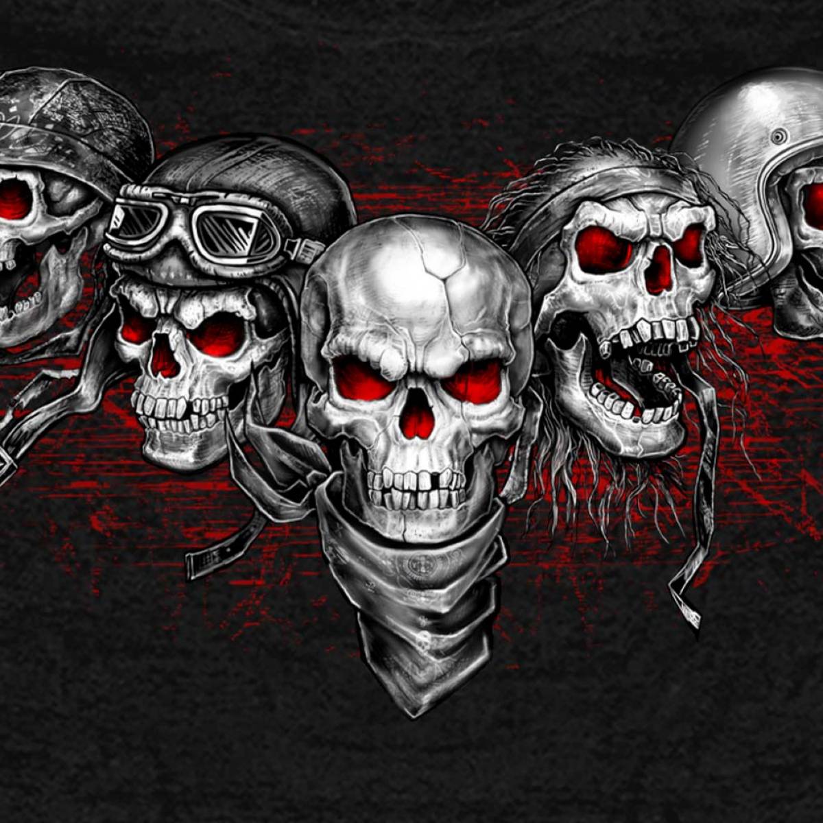 Hot Leathers GMS4539 Black Hoodie Pullover Sweater with Red 5 Skulls Artwork