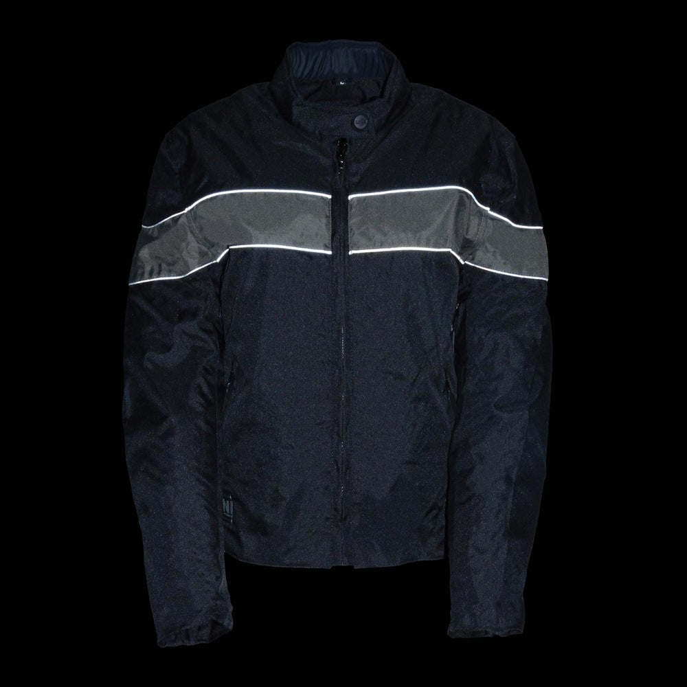Milwaukee Leather SH2261 Women's Lightweight Black and Grey Textile Motorcycle Jacket with Reflective Piping