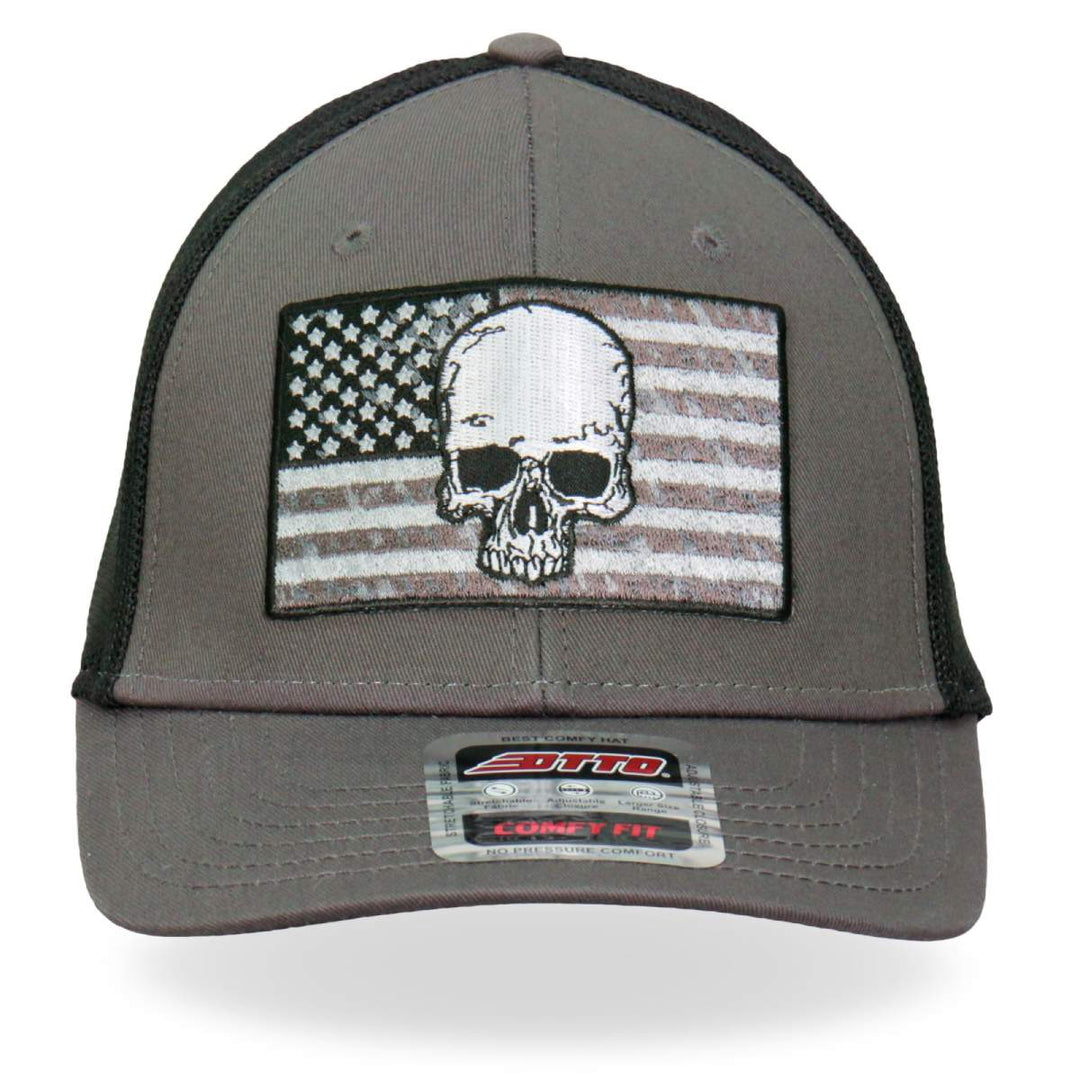 Hot Leathers GSH1021 Gray Skull Flag Trucker Hat