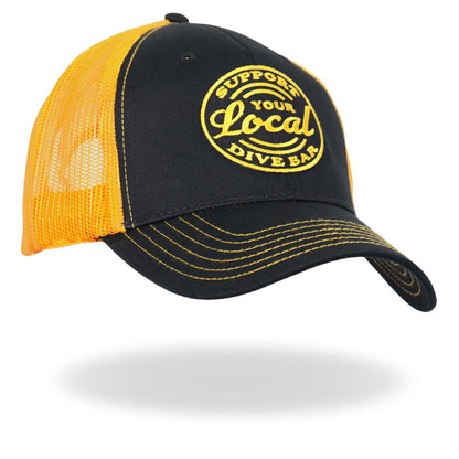 Hot Leathers Black And Yellow Trucker Hat Local Dive Bar GSH1048