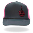 Hot Leathers Pink And Black Trucker Hat Skeleton Hand GSH1053