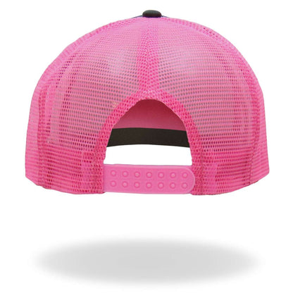 Hot Leathers Pink And Black Trucker Hat Skeleton Hand GSH1053