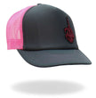 Hot Leathers Pink And Black Trucker Hat Skeleton Hand GSH1053