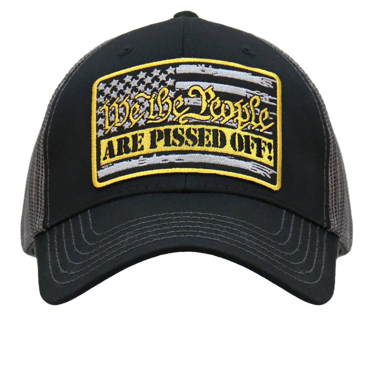 Hot Leathers We The People Black and Grey Trucker Hat GSH1056