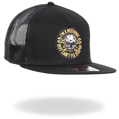 Hot Leathers Black Yellow And White Mechanic Can't Fix Stupid Snapback Hat GSH2036