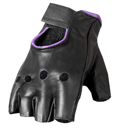 Hot Leathers GVL1005 Ladies Purple Piping Fingerless Gloves