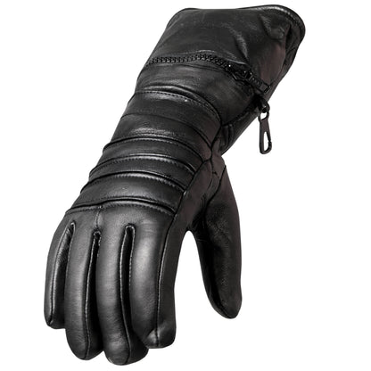 Hot Leathers GVM1001 Unisex Black Leather Gauntlet Glove with Quilted Lining