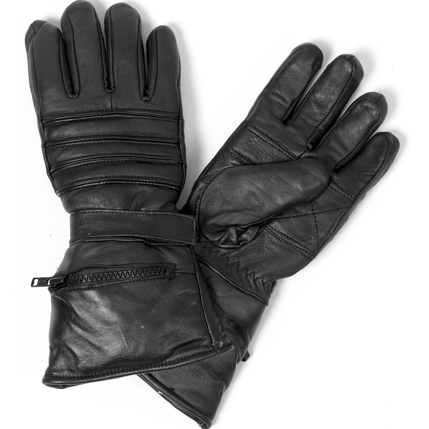 Hot Leathers GVM1001 Unisex Black Leather Gauntlet Glove with Quilted Lining