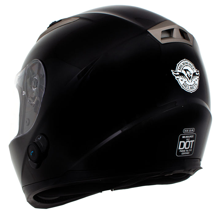 Milwaukee Helmets H510 Gloss Black Chit-Chat Full Face Wireless Motorcycle Helmet-Stream Music-Phone Calls