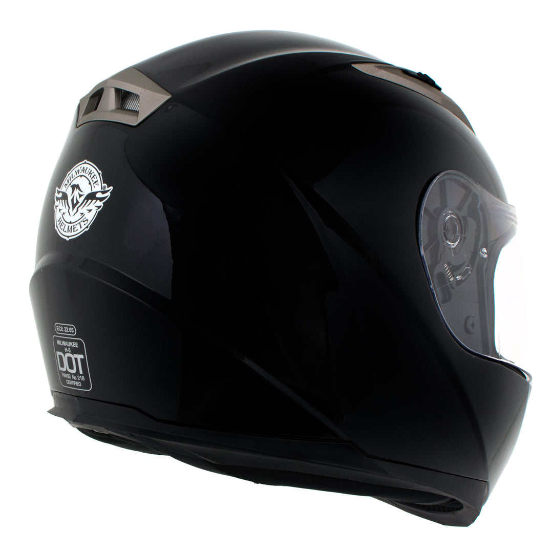 face on back of a motorcycle helmet Milwaukee Helmets H510 Gloss Black Chit-Chat Full Face Wireless Motorcycle Helmet-Stream Music-Phone Calls