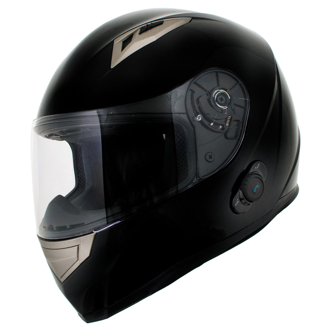 Milwaukee Helmets H500 Flat Black Chit-Chat Black Full Face Motorcycle Helmet with Wireless Communication