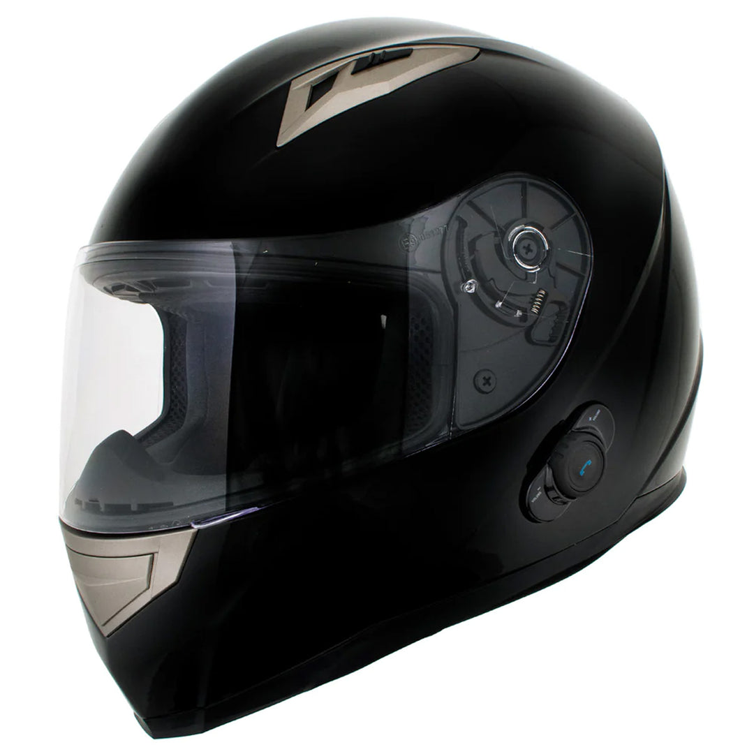 Milwaukee Helmets H510 Gloss Black Chit-Chat Full Face Wireless Motorcycle Helmet-Stream Music-Phone Calls