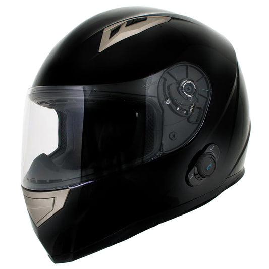 Milwaukee Helmets H510 Gloss Black Chit-Chat Full Face Wireless Motorcycle Helmet-Stream Music-Phone Calls
