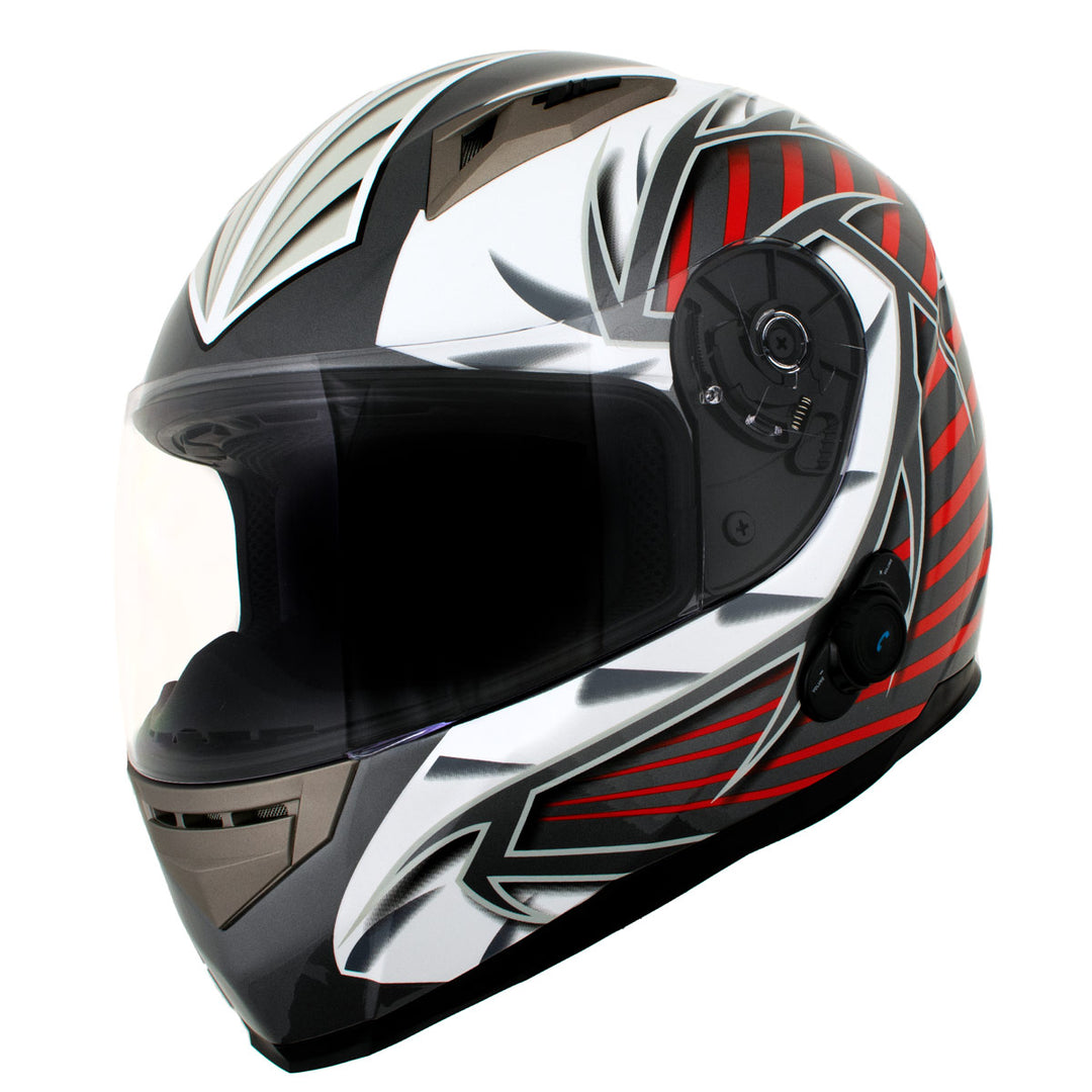 Milwaukee Helmets H520 Titanium and Red Chit-Chat Full Face Wireless Motorcycle Helmet-Stream Music-Phone Calls