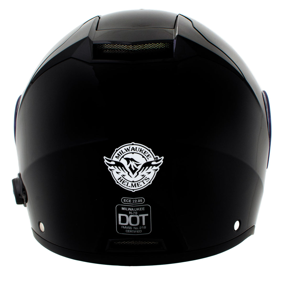 Milwaukee Helmets H7000 Glossy Black Mayday Modular Full Face Wireless Motorcycle Helmet-Stream Music-Phone Calls