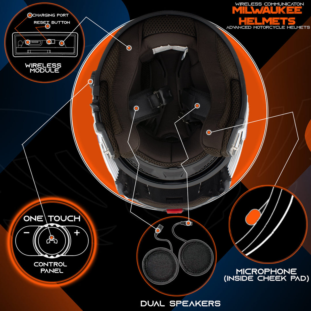 Milwaukee Helmets H7010 Flat Gray Mayday Modular Full Face Wireless Motorcycle Helmet-Stream Music-Phone Calls