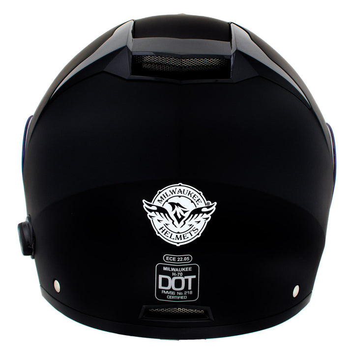 Milwaukee Helmets H7005 Flat Black Mayday Modular Full Face Wireless Motorcycle Helmet-Stream Music-Phone Calls