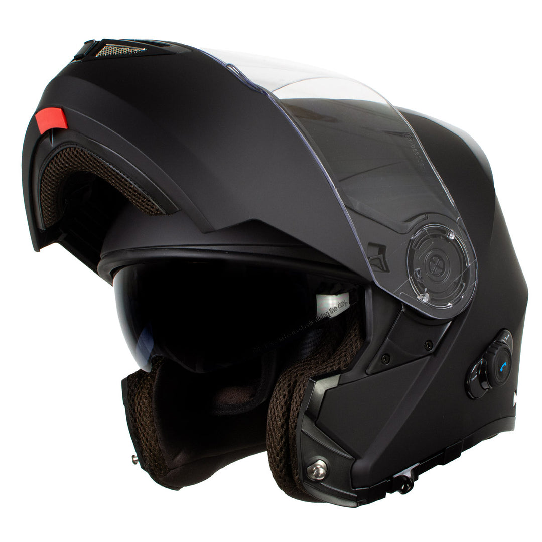 Milwaukee Helmets H7005 Flat Black Mayday Modular Full Face Wireless Motorcycle Helmet-Stream Music-Phone Calls