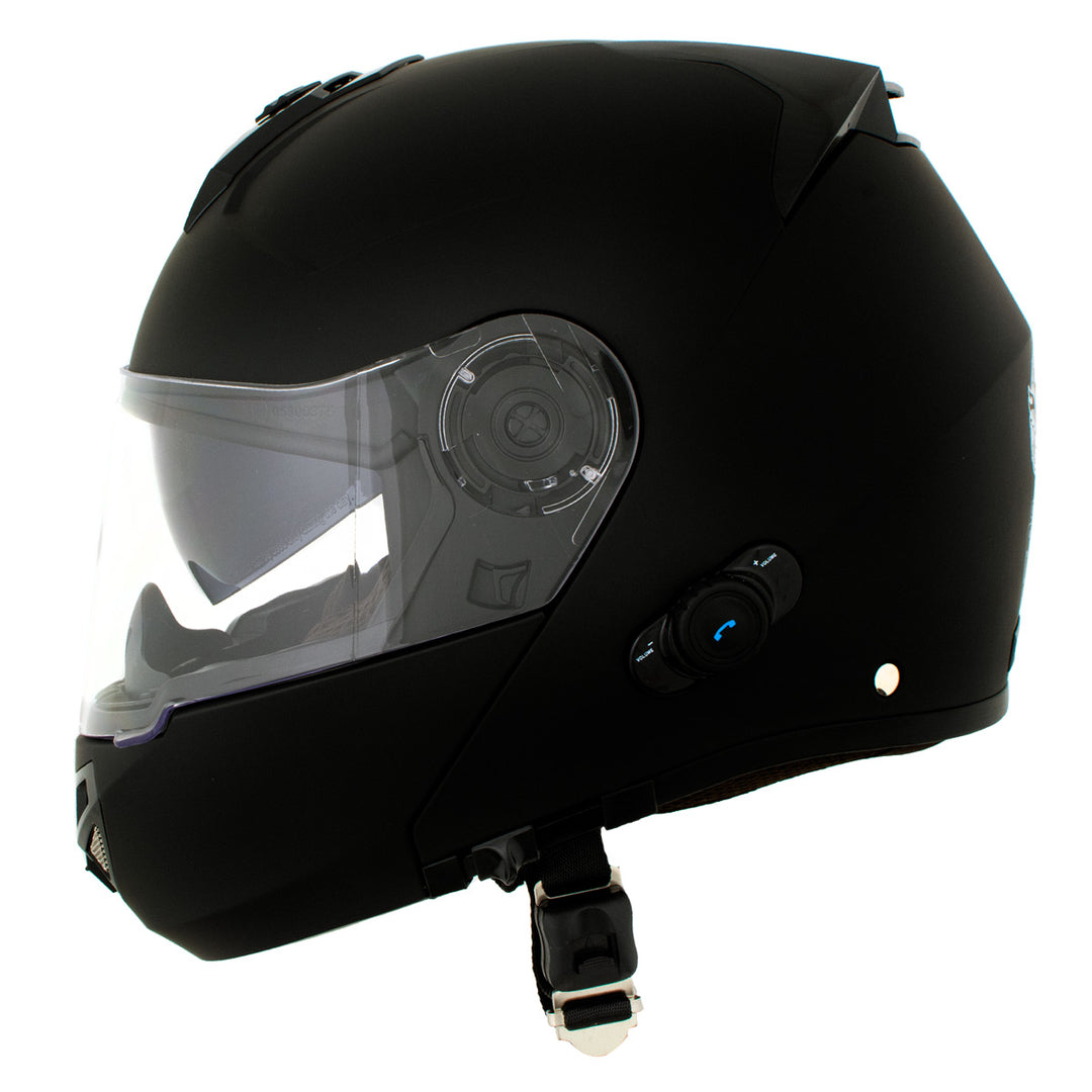 Milwaukee Helmets H7005 Flat Black Mayday Modular Full Face Wireless Motorcycle Helmet-Stream Music-Phone Calls