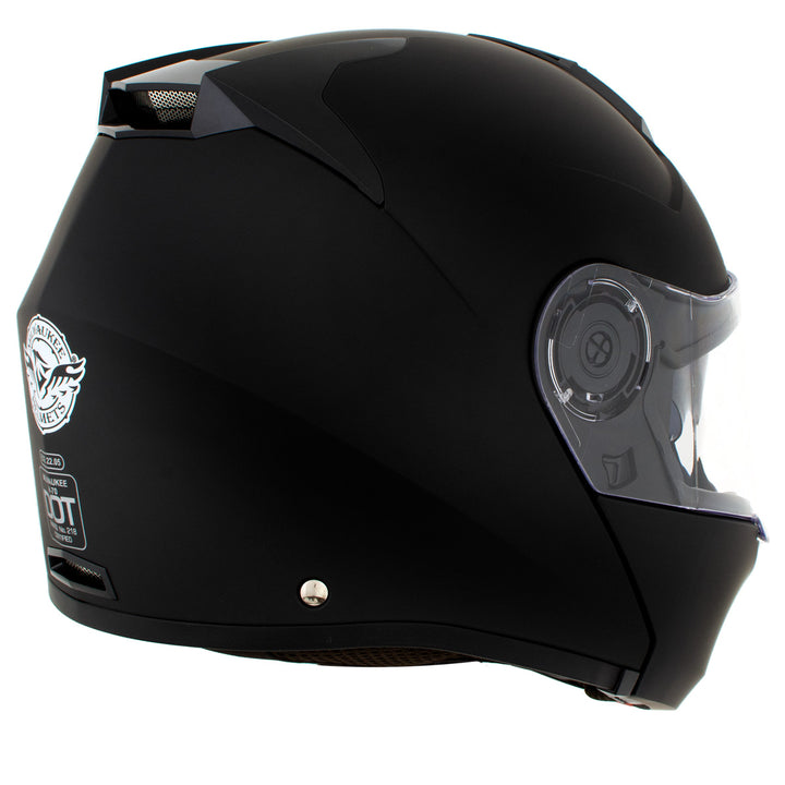 Milwaukee Helmets H7005 Flat Black Mayday Modular Full Face Wireless Motorcycle Helmet-Stream Music-Phone Calls