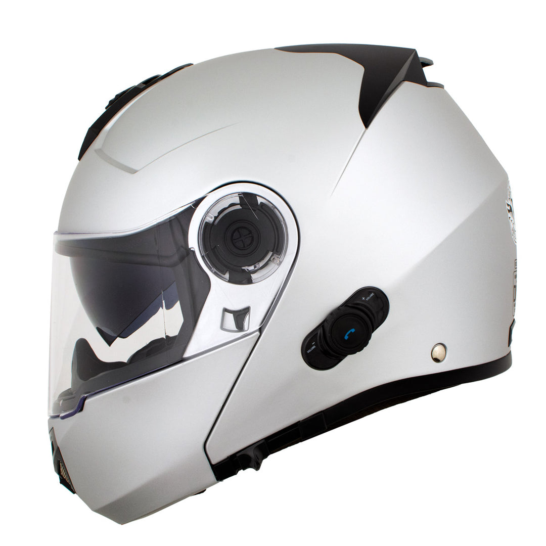 bluetooth motorcycle helmet silver Milwaukee Helmets H7010 Flat Gray 'Mayday' Modular Motorcycle Helmet Flat Gray / Small
