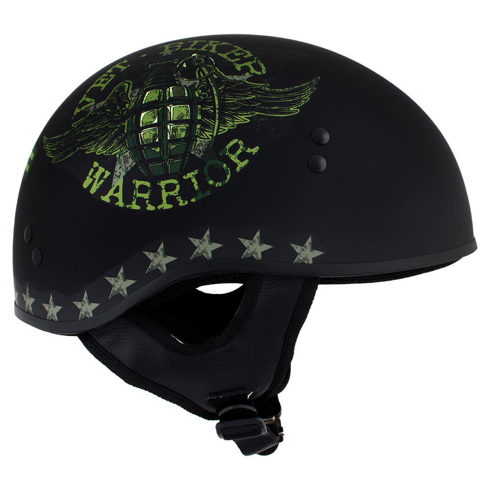 Hot Leathers HLD1025 Vet Biker Warrior Flat Black Motorcycle DOT Skull Cap Half Helmet Biker