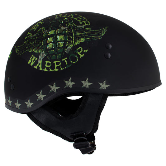 Hot Leathers HLD1025 Vet Biker Warrior Flat Black Motorcycle DOT Skull Cap Half Helmet Biker