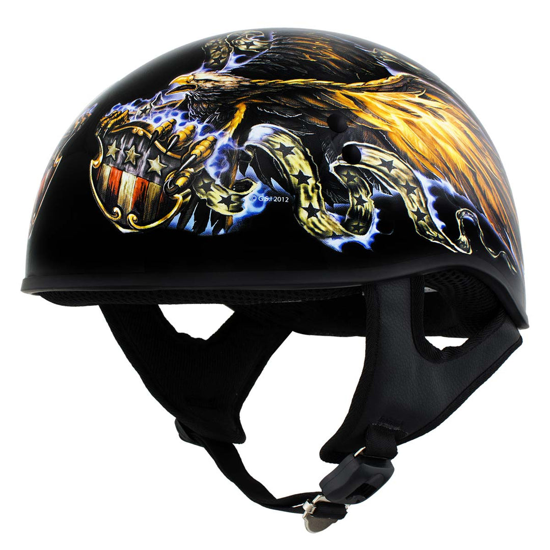 Hot Leathers HLD1028 USA Eagle Flat Black Motorcycle DOT Approved Skull Cap Half Helmet Biker