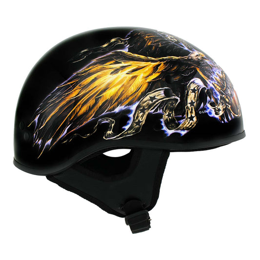 Hot Leathers HLD1028 USA Eagle Flat Black Motorcycle DOT Approved Skull Cap Half Helmet Biker